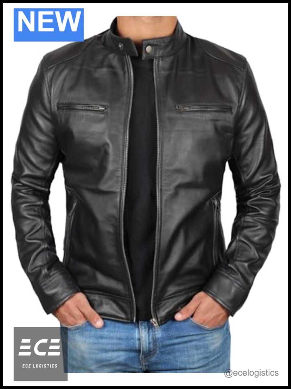 Real Lambskin Leather Jacket Men Cafe Racer Motorcycle Moto Biker